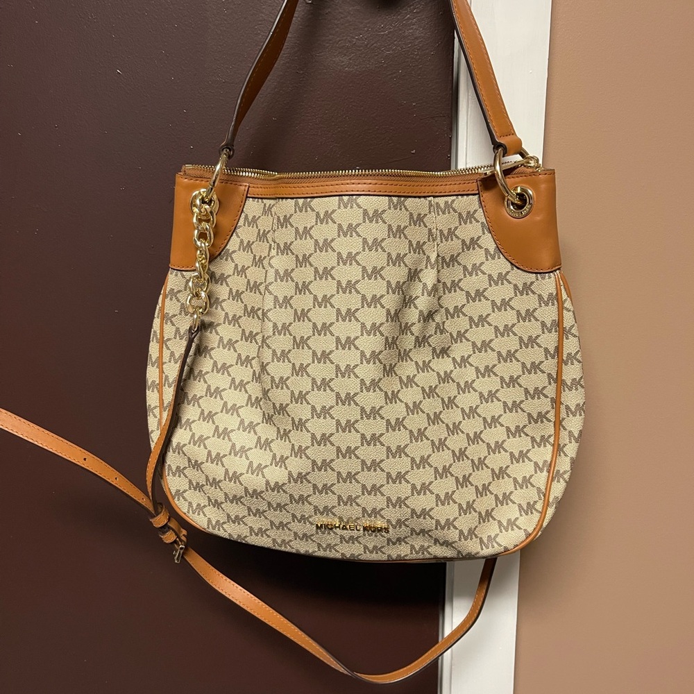 Michael Kors Brown and Tan Signature Crossbody Bag